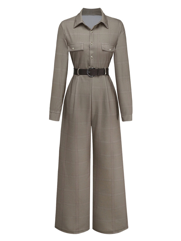 Combinaison à carreaux verts avec revers et ceinture années 1930