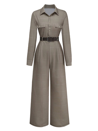 Combinaison à carreaux verts avec revers et ceinture années 1930