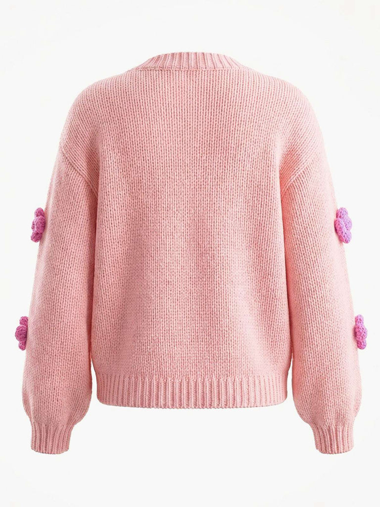 Gilet en maille manches longues motif marguerite 3D années 1930
