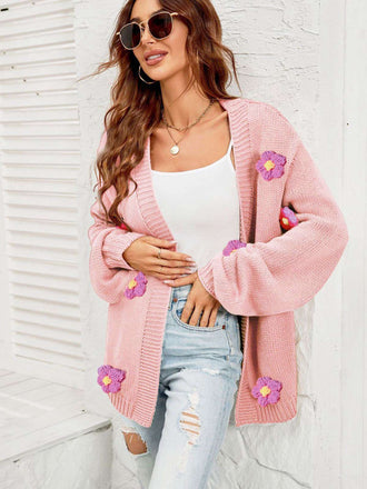 Gilet en maille manches longues motif marguerite 3D années 1930