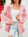 Gilet en maille manches longues motif marguerite 3D années 1930