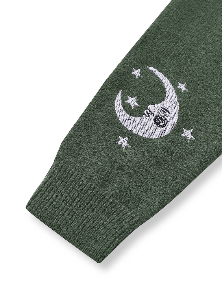 Gilet tricoté à manches lanternes brodées soleil et lune des années 1980