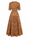 Robe Maxi Marron Motifs Floraux Discrets Années 1930