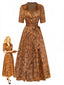 Robe Maxi Marron Motifs Floraux Discrets Années 1930