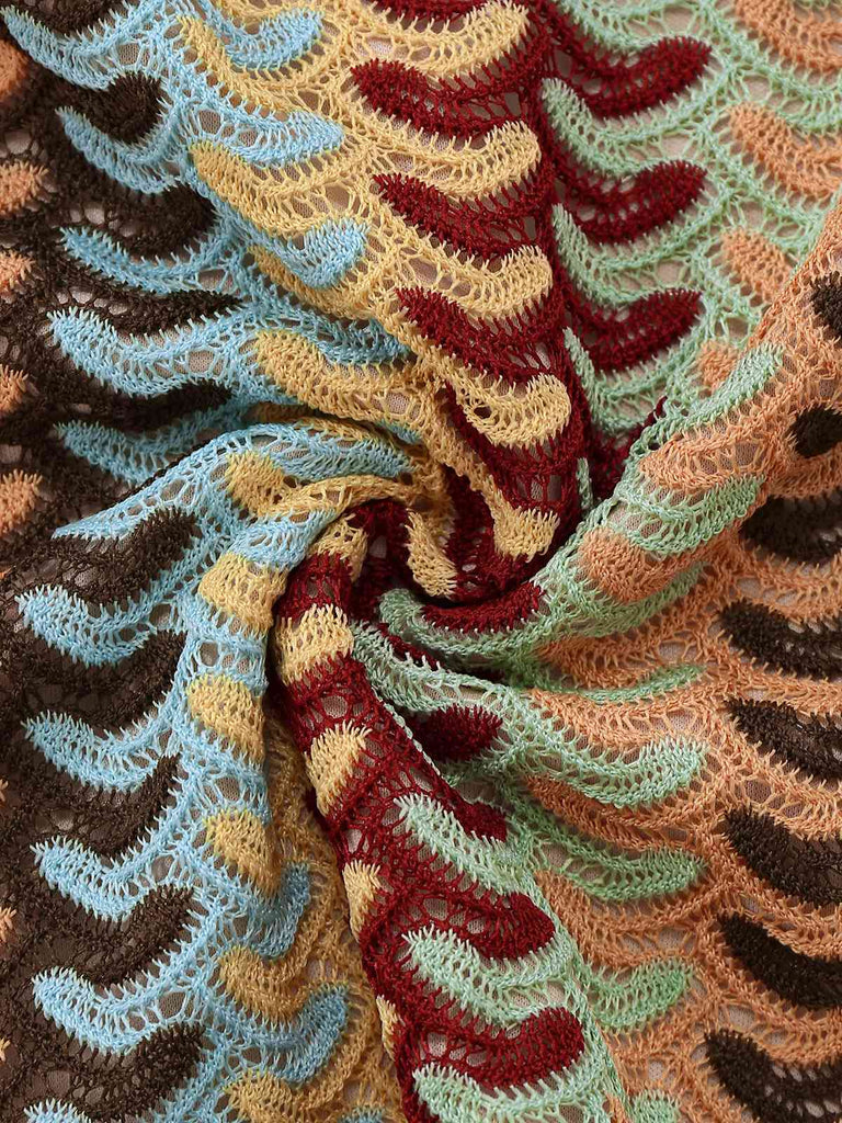 Robe multicolore en crochet ajouré à ourlet torsadé et volants années 1960