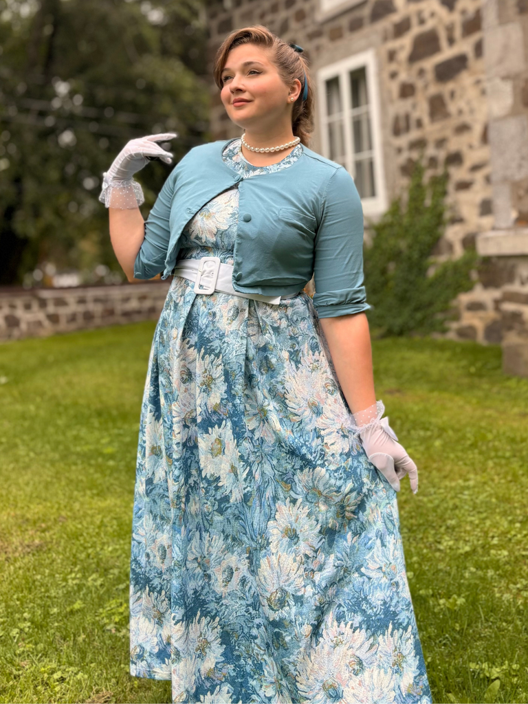 Robe sans manches imprimé floral huile 1950s