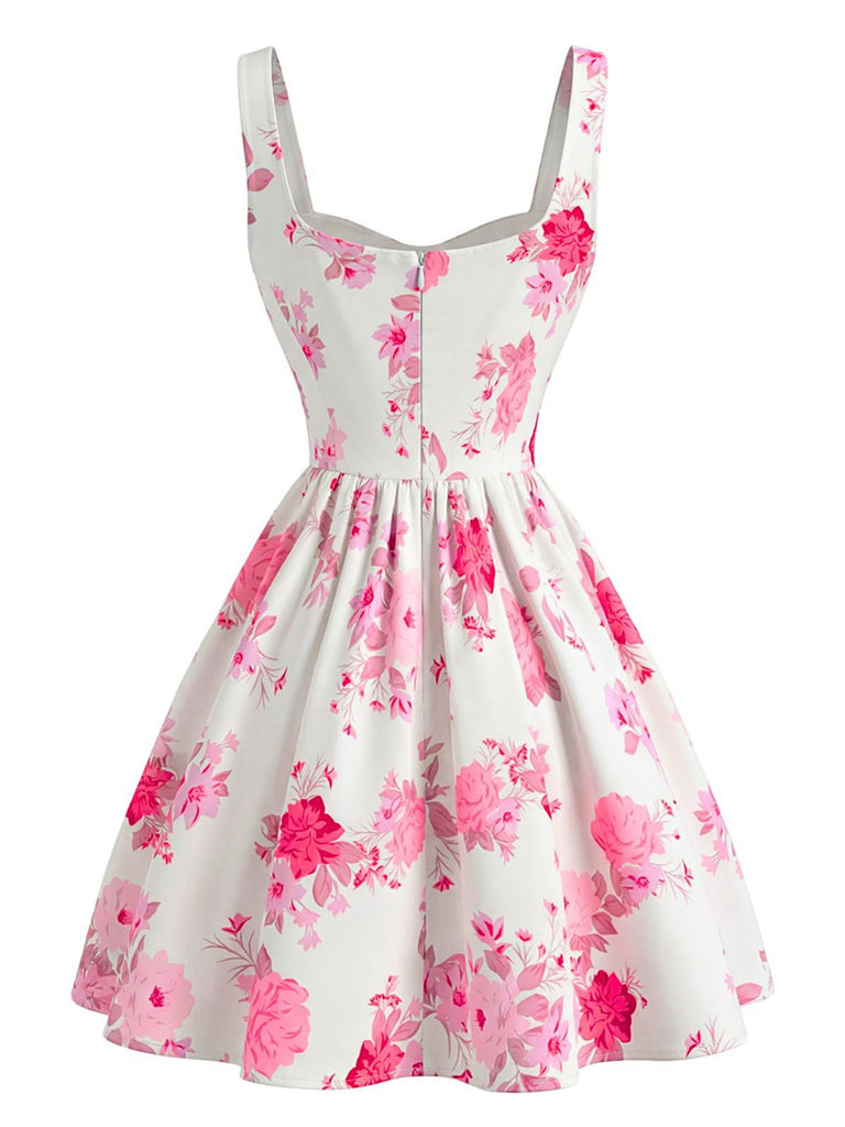Robe mini sans manches col carré rose 1950s