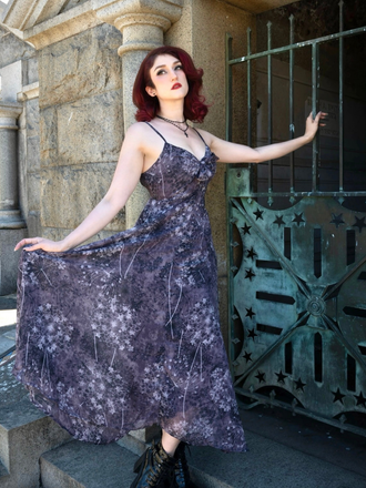 Robe Violet Slip Bohème Col V Fleurs Aquarelle Années 30