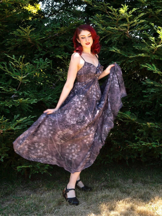 Robe Violet Slip Bohème Col V Fleurs Années 30