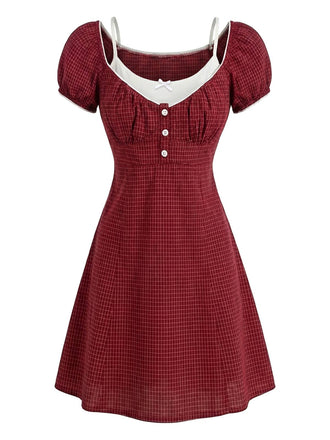 [Prévente] Robe rouge deux-pièces carreaux style années 60