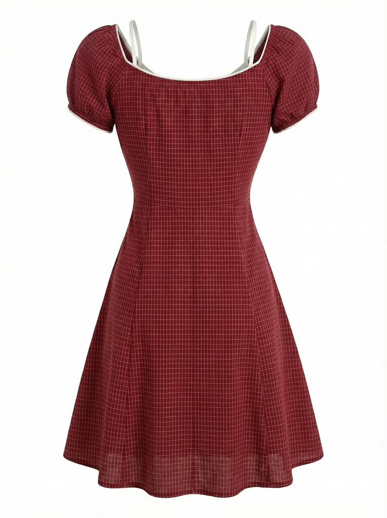 [Prévente] Robe rouge deux-pièces carreaux style années 60