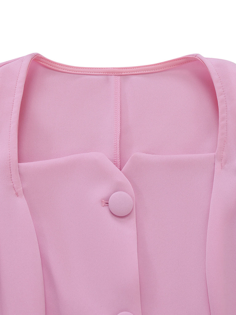 Robe Uni Plissée Manches Longues Col CœurAnnée 1950