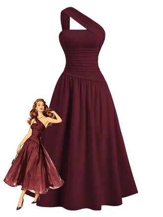 Robe cache-cœur asymétrique épaule et froncée la taille années 1930