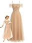 Robe Épaule Dénudée Maillage Paillettes Patchwork Beige Année 1930