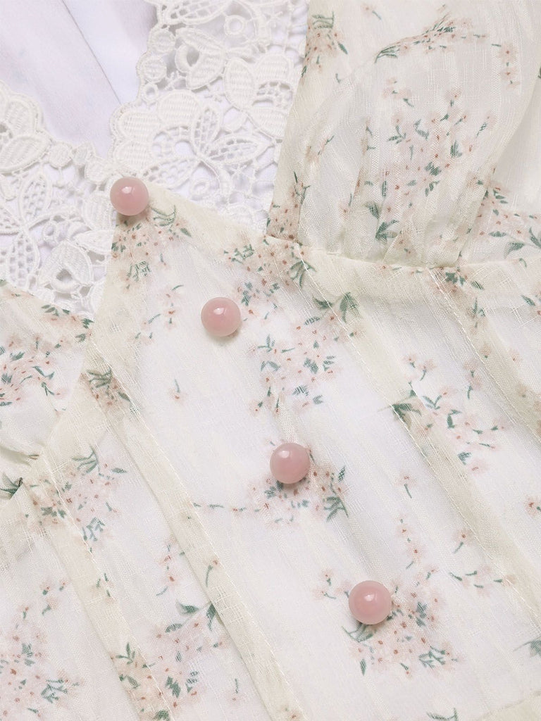 [Prévente] Robe manches courtes col V dentelle florale 1940s