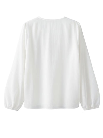 [Prévente] Chemisier blanc en mousseline manches lanternes volants et nouer années 1940