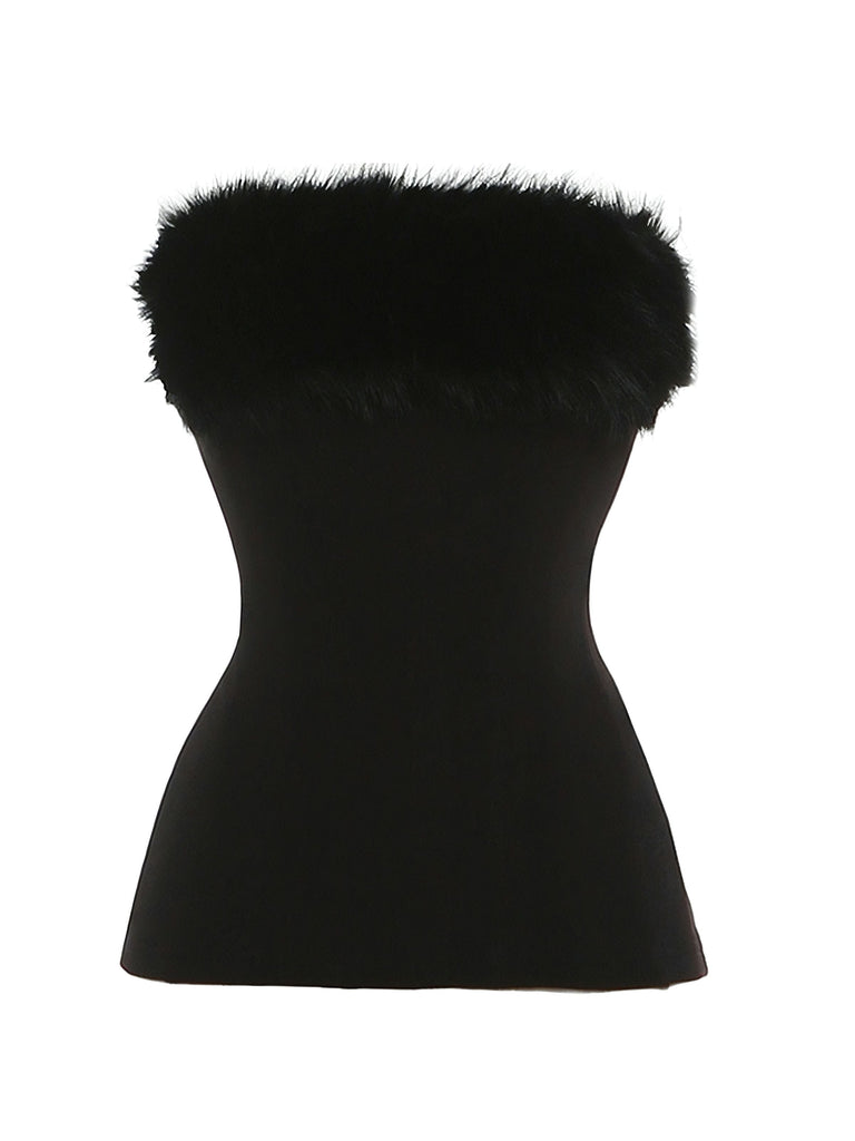 2PCS Haut moulant sans bretelles en peluche gants longs années 1980