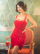 Robe courte rouge velours corset années 1980s