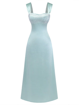 Robe maxi satin bretelles larges strass 1930s