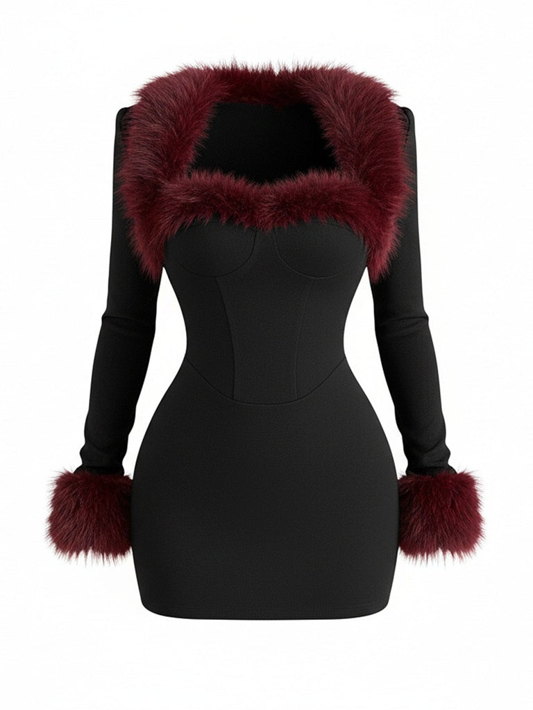 Ensemble deux pièces noir, robe fourreau à décolleté cœur et veste courte années 1980 - 2