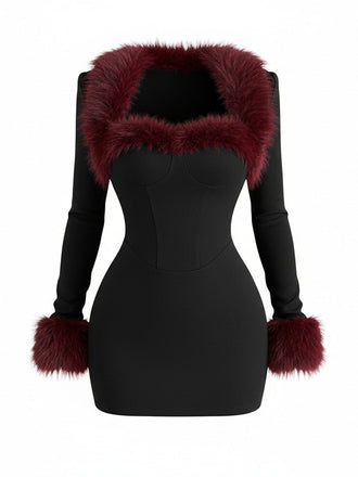 Ensemble deux pièces noir, robe fourreau à décolleté cœur et veste courte années 1980 - 2