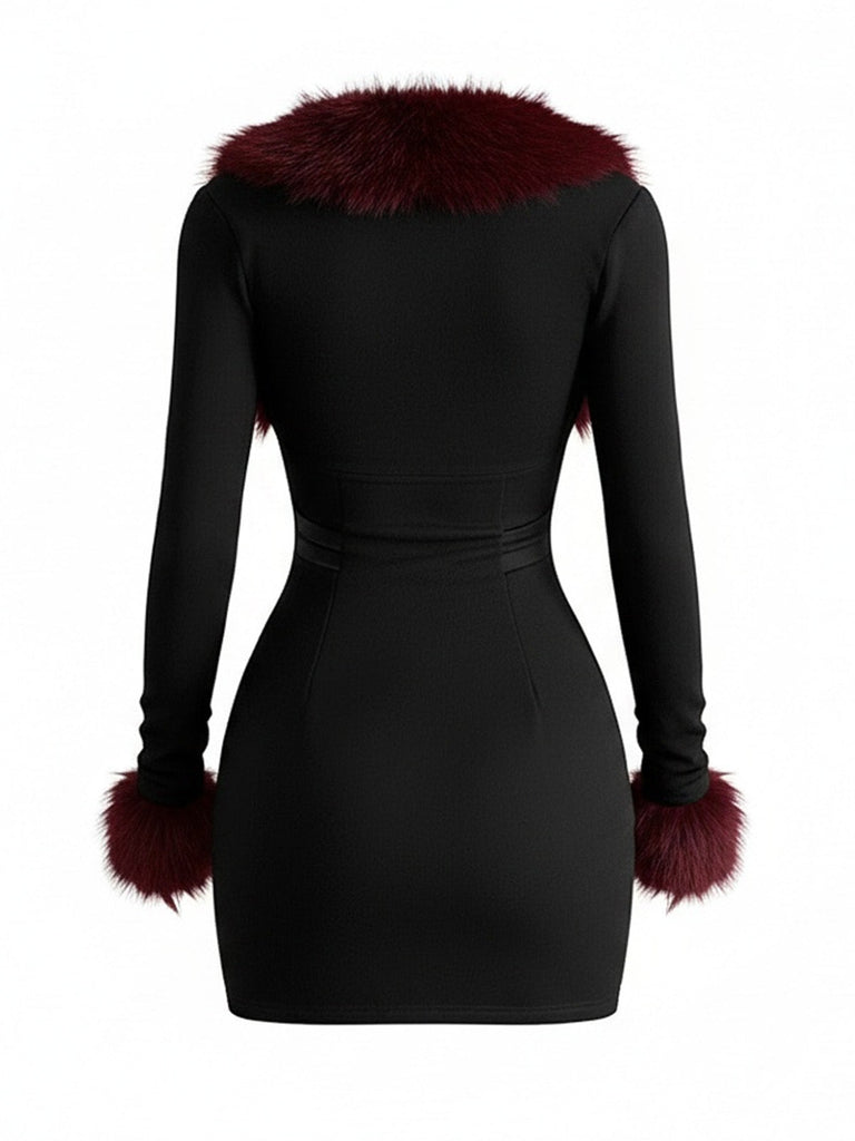 Ensemble deux pièces noir, robe fourreau à décolleté cœur et veste courte années 1980 - 3