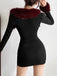 Ensemble deux pièces noir, robe fourreau à décolleté cœur et veste courte années 1980 - 5