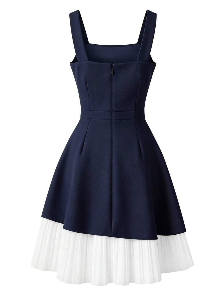 [Prévente] Robe Tablier en Dentelle Bleu Foncé à Double Boutonnage Années 1950