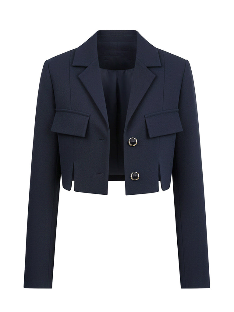 [Prévente] Veste Blazer Courte Unie Bleu Foncé Années 1950