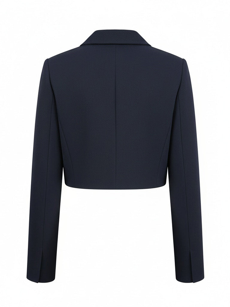 [Prévente] Veste Blazer Courte Unie Bleu Foncé Années 1950