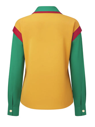 [Prévente] Chemisier revers colorblock jaune et vert années 70