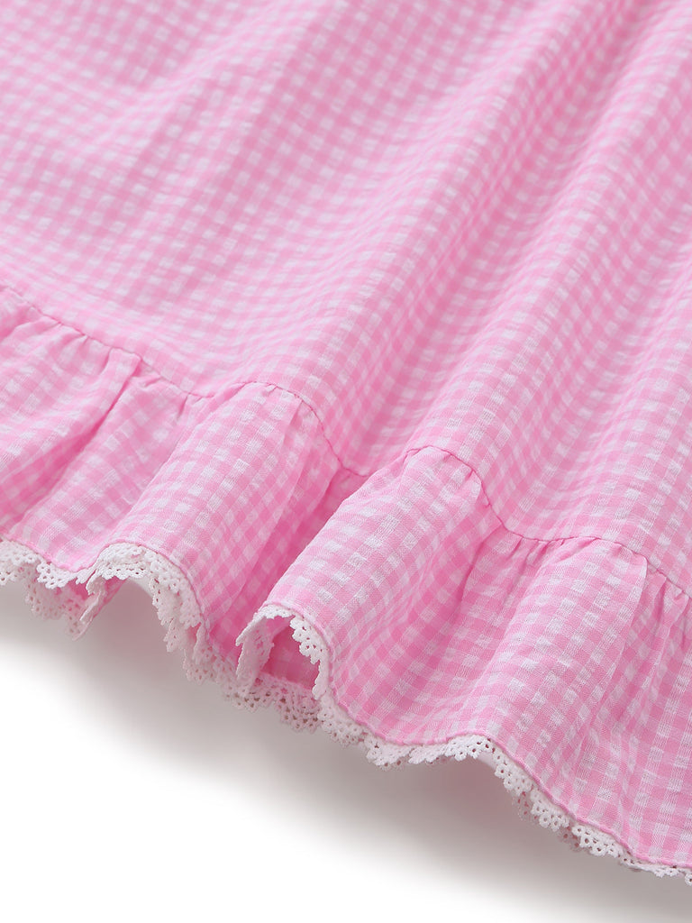 Rose Nœud Dentelle Vichy à Lacets Robe Années 1960 7