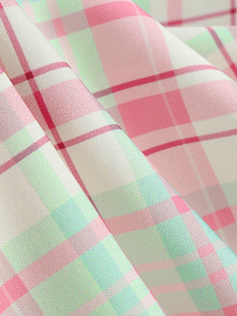 Robe dos nu à carreaux rose pâle années 50