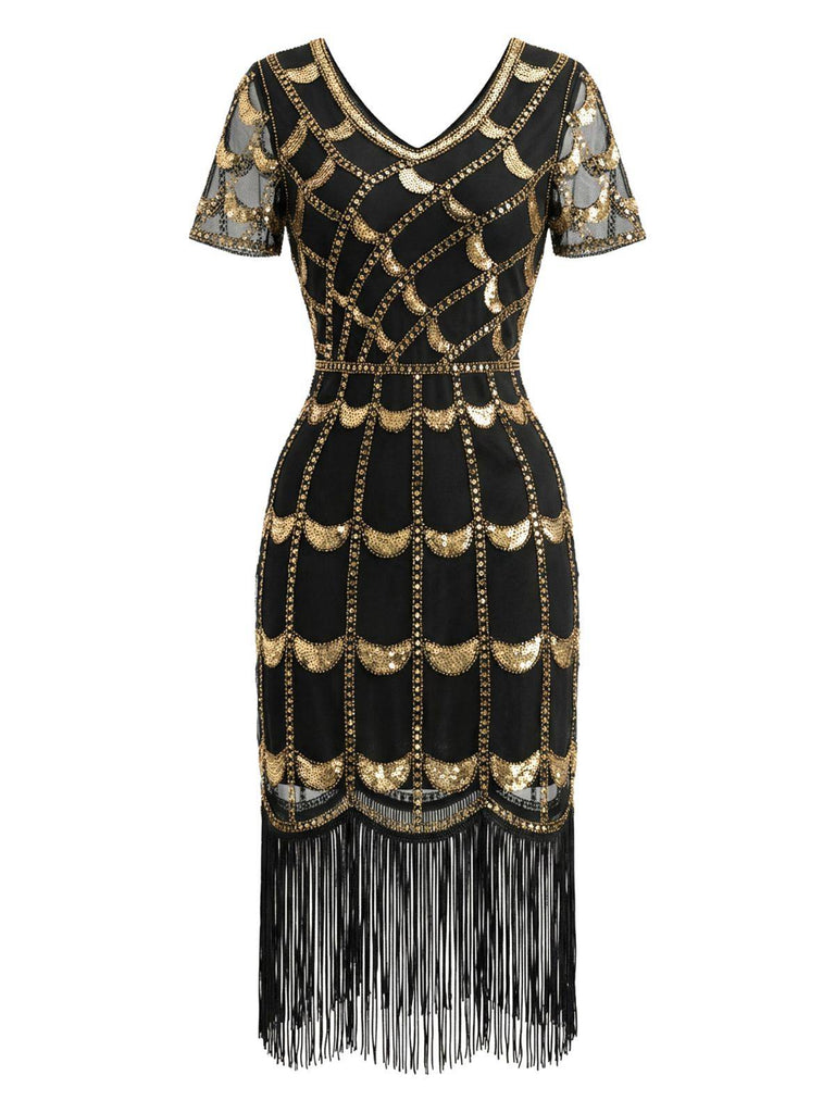 Robe Flapper Paillettes Perles Franges Année 1920