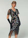 Robe Flapper Paon Paillettes Perles Franges Noire Année 1920