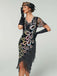 Robe Flapper Paon Paillettes Perles Franges Noire Année 1920