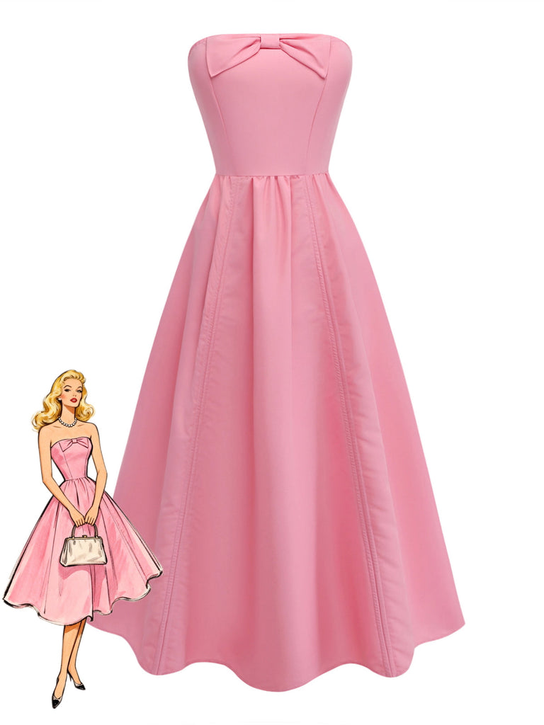 Rose Bustier Nœud Robe Midi Années 1940