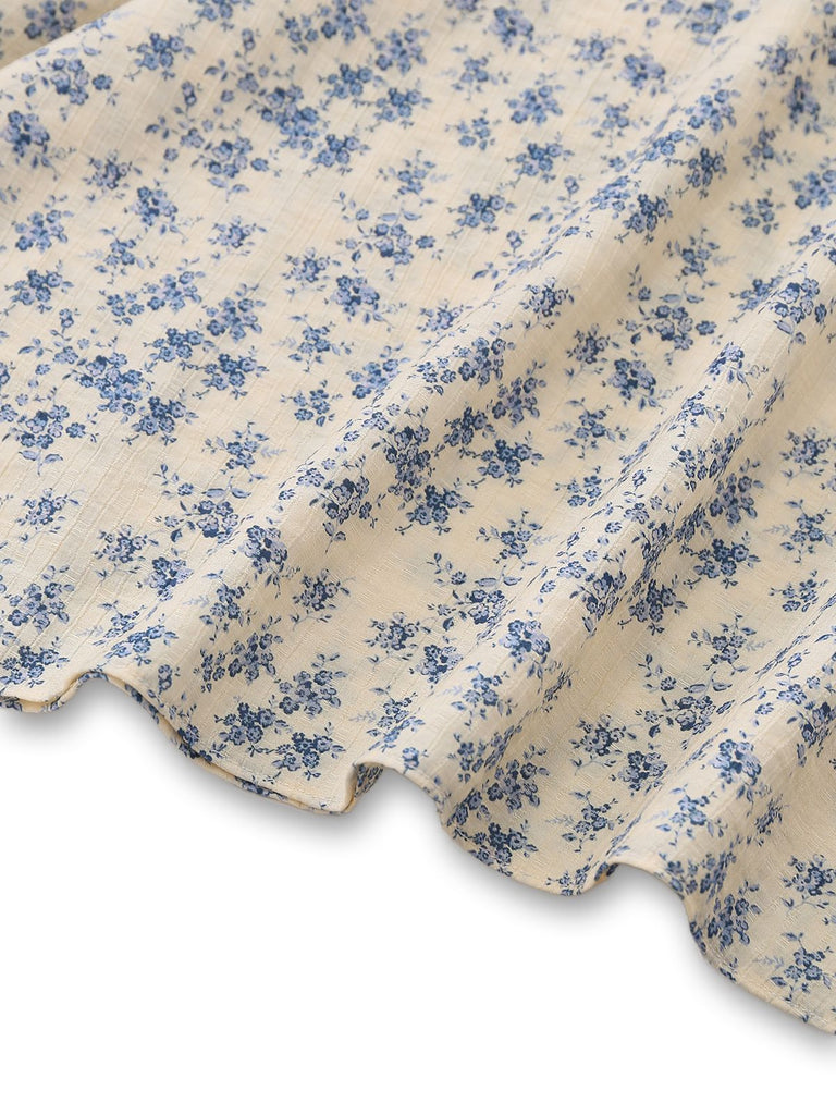 [Prévente] Bleu Floral Blocs de Couleur Nœud Tie Vintage Robe Années 1940 8