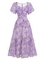 Robe violette mousseline à manches papillon années 1930