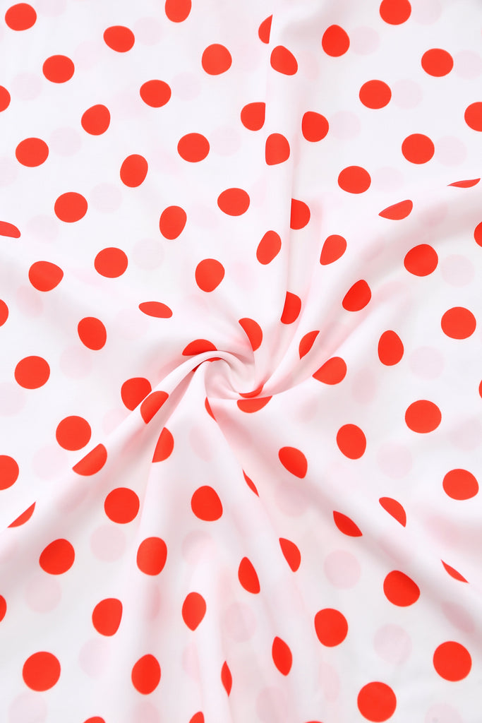 Robe Longue Blanche à Pois Rouges Épaules Dénudées à Volants Années '30 6
