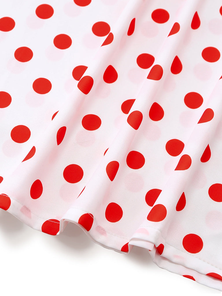 Robe Longue Blanche à Pois Rouges Épaules Dénudées à Volants Années '30 7