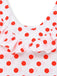 Robe Longue Blanche à Pois Rouges Épaules Dénudées à Volants Années '30 5