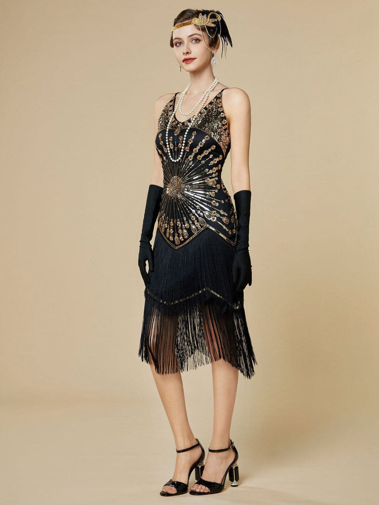 Robe Charleston à franges et sequins années 1920
