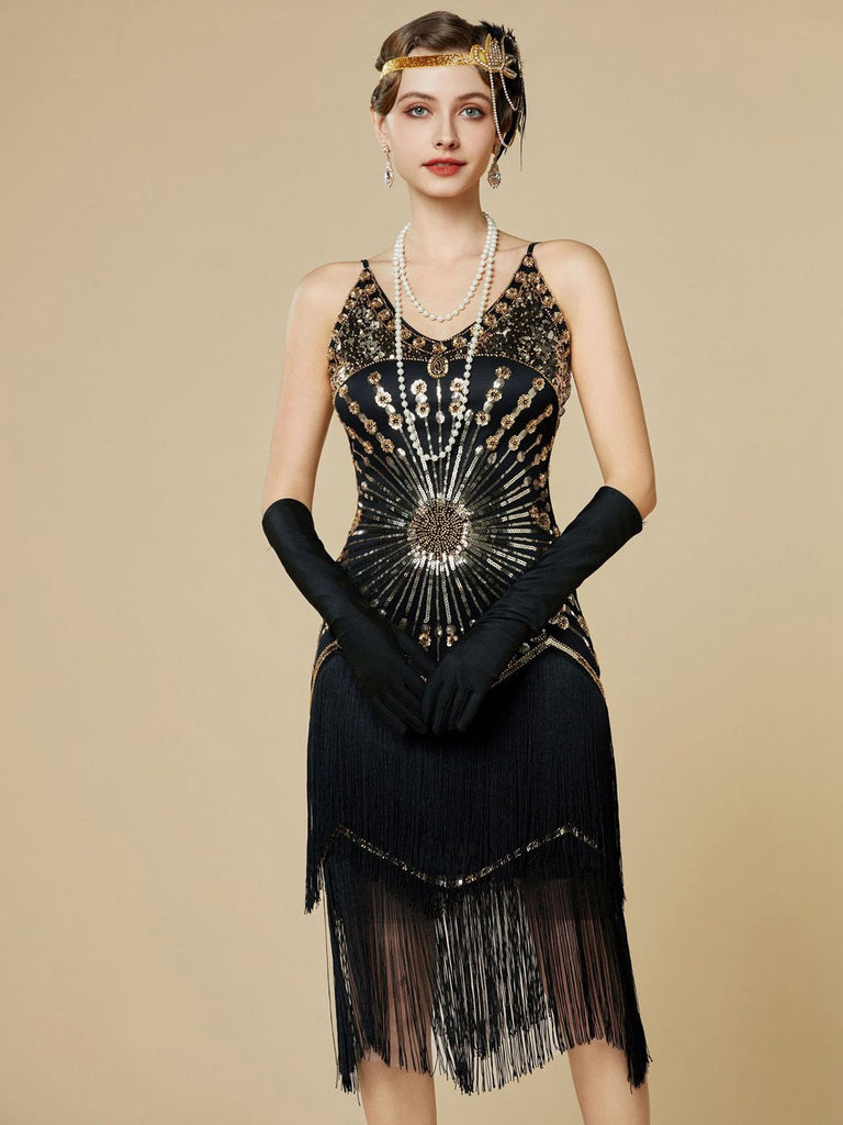 Robe Charleston à franges et sequins années 1920