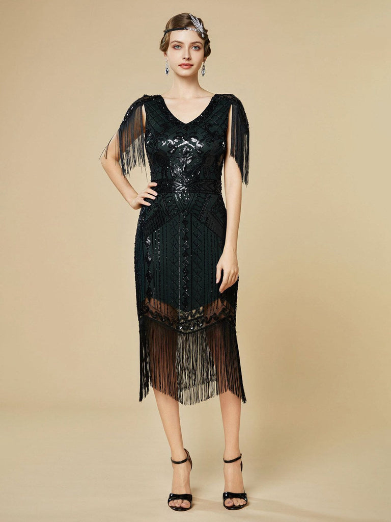 Robe Charleston à franges et sequins années 1920