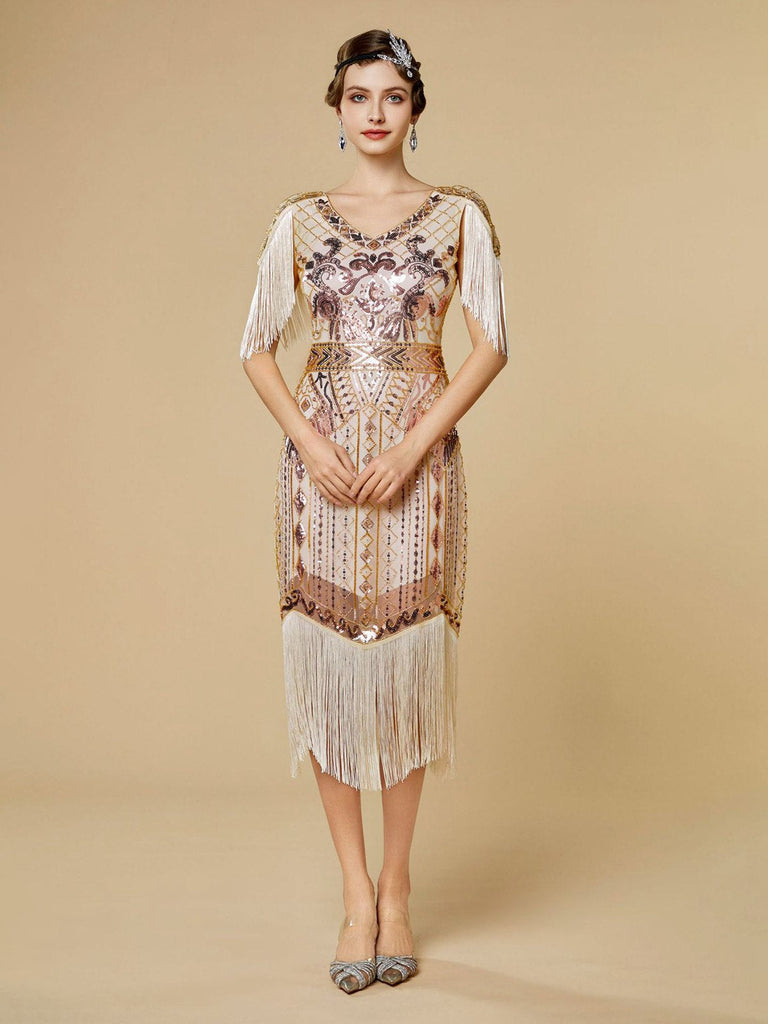 Robe Charleston à franges et sequins années 1920