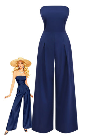 Bleu Foncé Portefeuille Style Jambes Larges Combinaison Années 1940