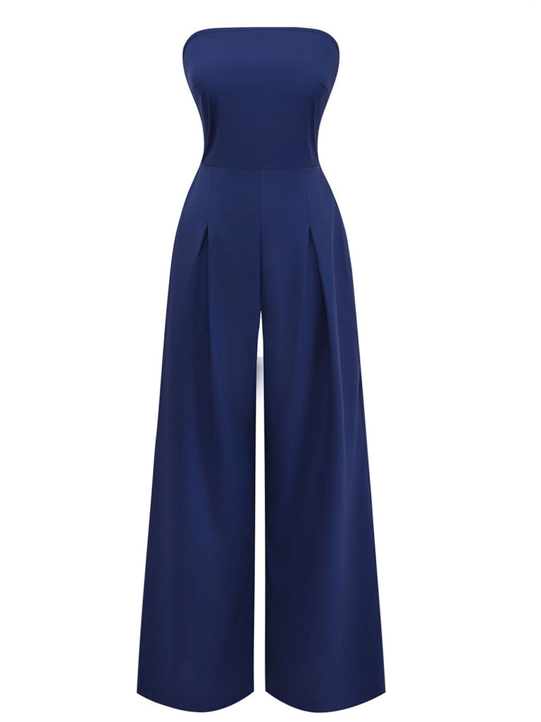Bleu Foncé Portefeuille Style Jambes Larges Combinaison Années 1940 2