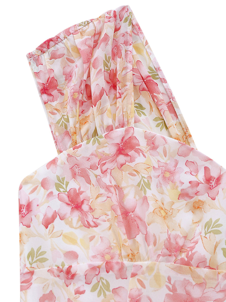 [Prévente] Rose Floral Décolleté Cœur Nœud Robe Années 1950 7