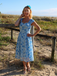 Robe Swing Manches Bouffantes Fleurs Bleu Années 1950